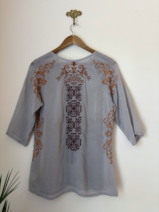 Johnny Was Grey Embroidered Tunic Top Small Bohemian Summer - Picture 3 of 6
